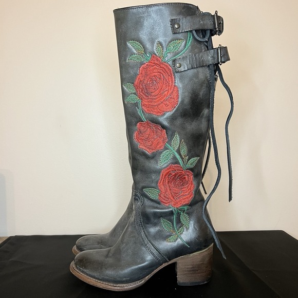 Freebird by Steven Leather Cyrus Boots Embroidered Roses Size 7 RARE - Picture 7 of 12